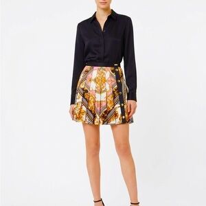 Marciano Baroque Print Pleated Skater Skirt - Black, Pink & Gold